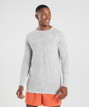 Pánské Long Sleeve Gymshark Geo Seamless Bílé Světle Šedé | CZ 2676ZUT